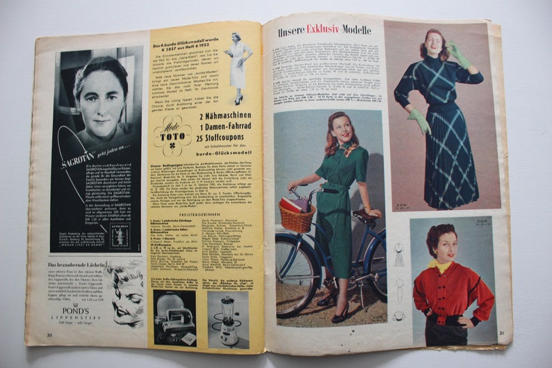 Burda Moden 9/ 1952 sewing pattern sheet, fashion magazine Patterns Fashion Magazine Retro Sewing Patterns Vintage image 9