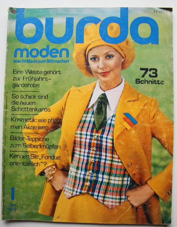 Vintage Magazine Burda Moden 1/ 1972 Instructions Pattern