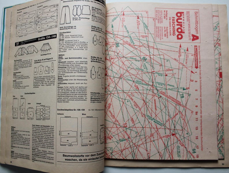 Burda Fasching 1989 Instructions Pattern Sheets Fashion Magazine ...