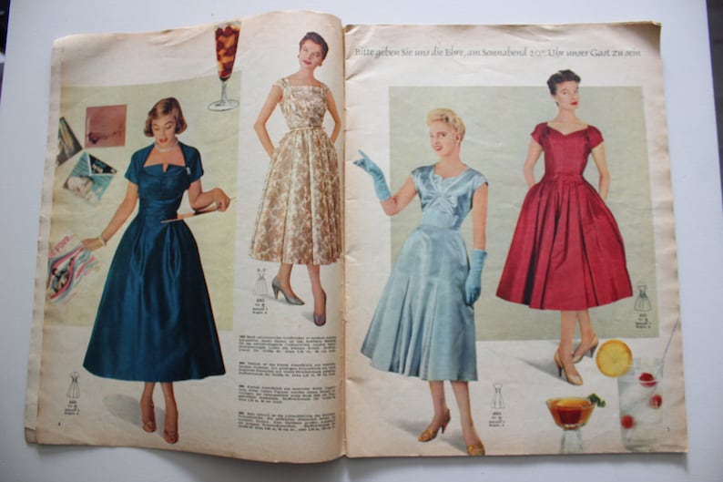 Burda Moden 1/ 1957 pattern sheet, fashion magazine Patterns Fashion Magazine Retro Sewing Patterns Vintage image 2