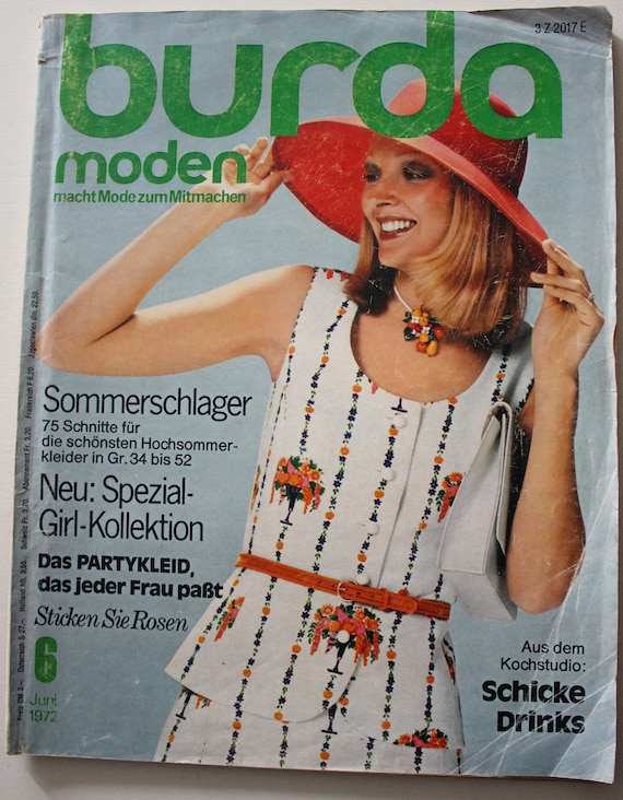 Old Magazine Burda Moden 6/ 1972 Instructions, Pattern