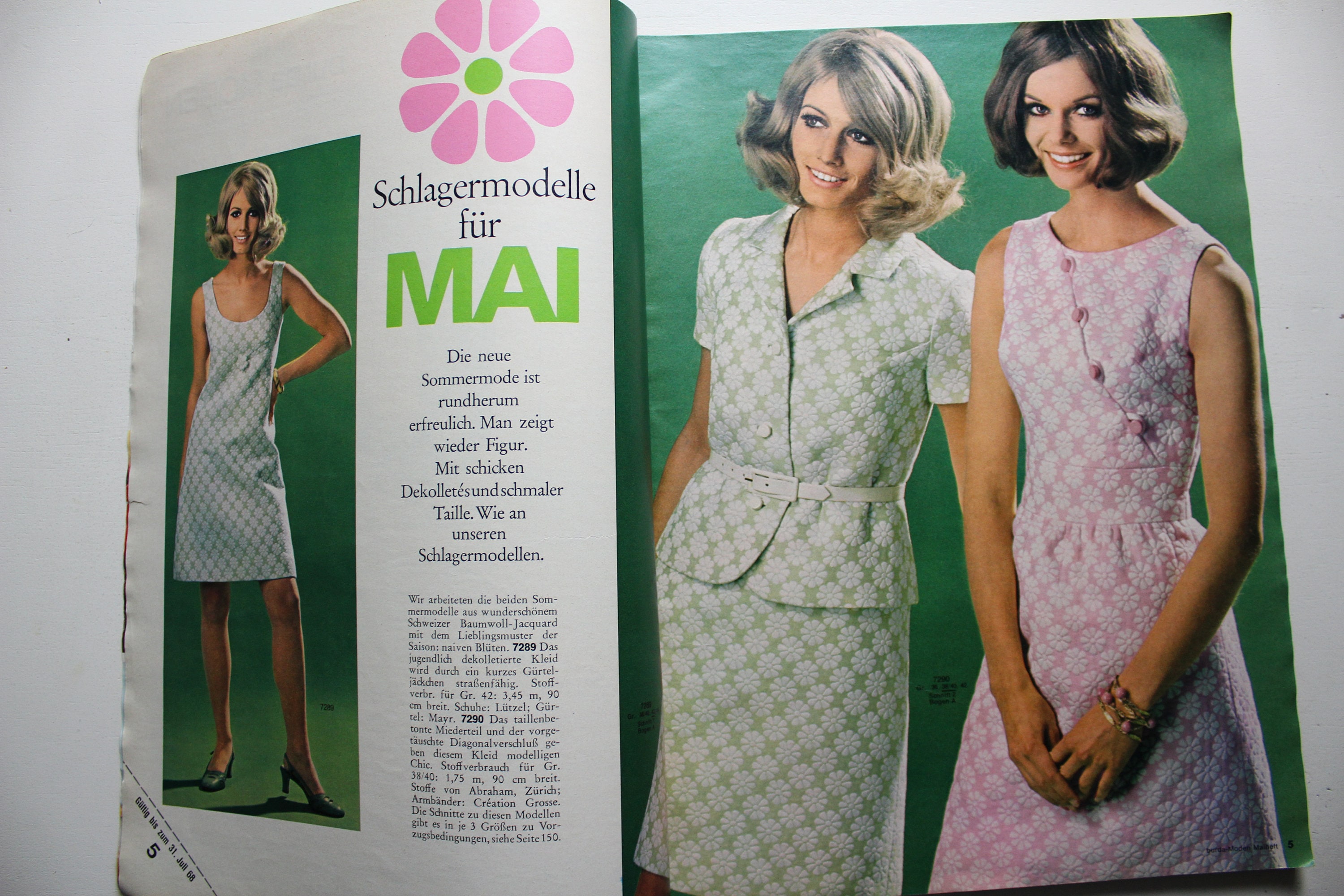 Burda Moden 5/ 1968 Instructions, Cutting Sheet, Fashion Magazine