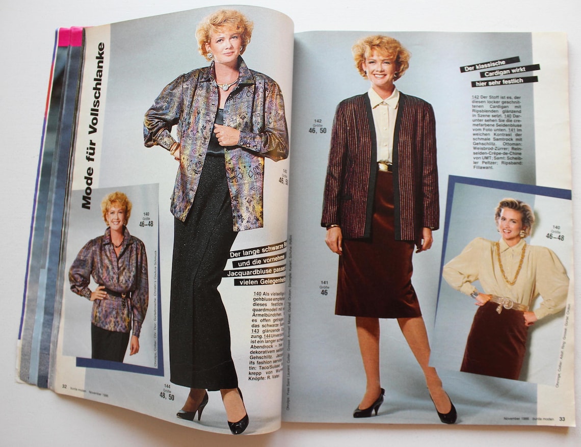 Burda Moden 11/ 1986 Instructions, Pattern Sheets Fashion Magazine ...
