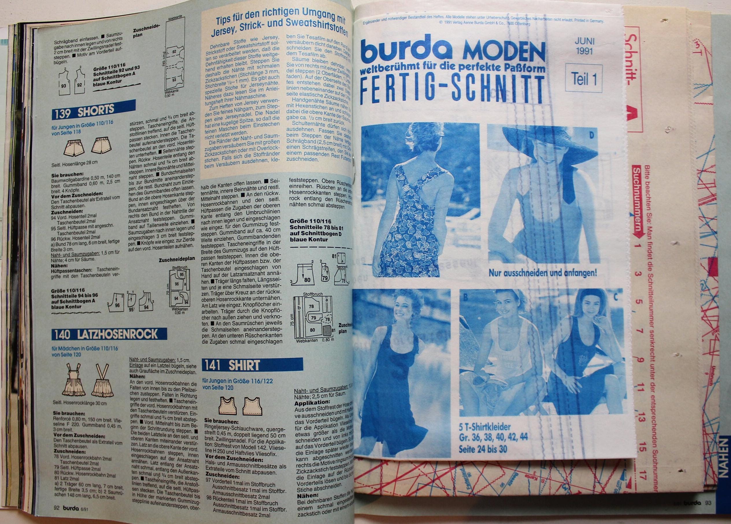 Burda Moden 6/ 1991 Instructions Pattern Sheets Fashion Magazine ...