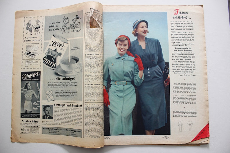 Burda Moden 9/ 1952 sewing pattern sheet, fashion magazine Patterns Fashion Magazine Retro Sewing Patterns Vintage image 2