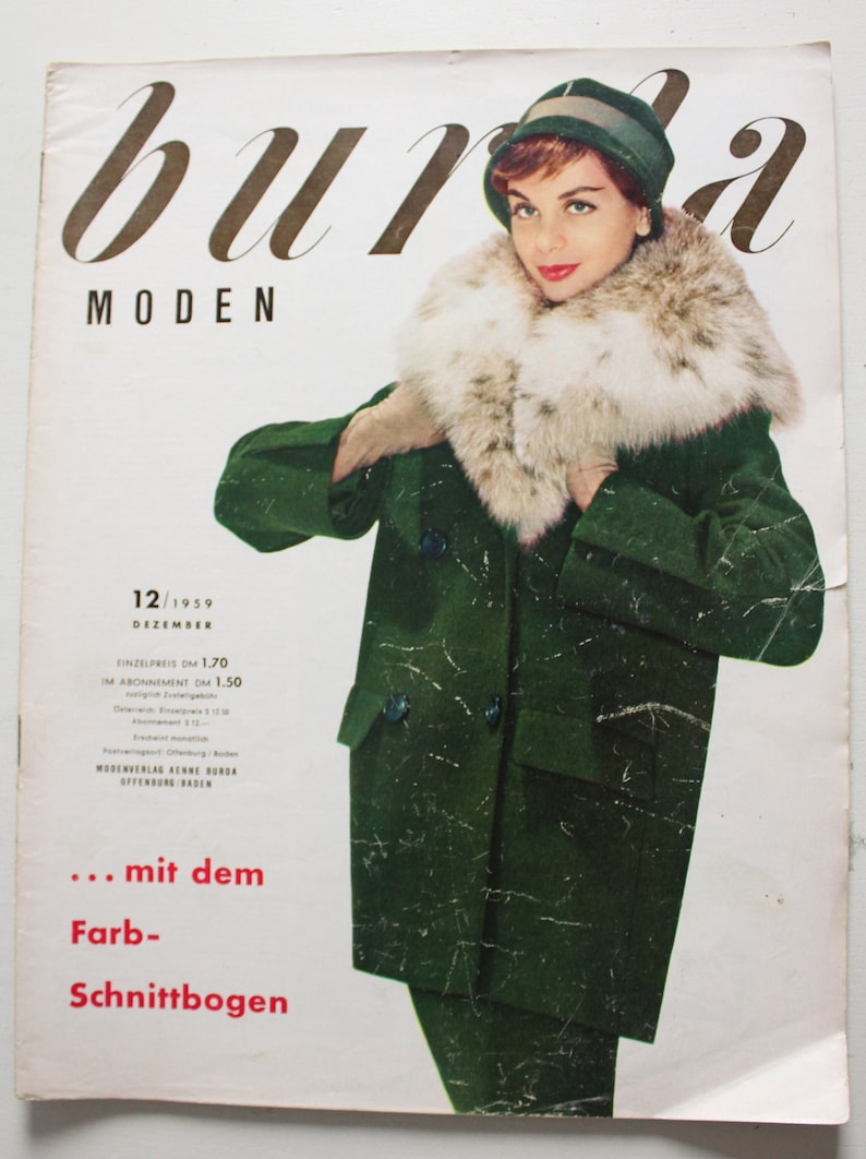 Burda Moden 12/ 1959 instructions, cutting sheet, fashion magazine, fashion magazine, sewing magazine, fashion magazine image 1