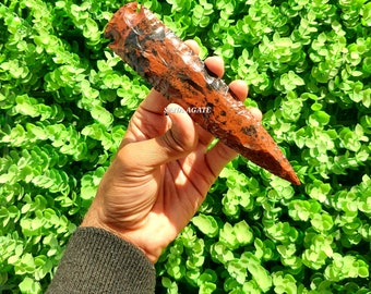 Hand Knapped Mahogany Obsidian Arrowhead: Gemstone Gift (5-6 inch)