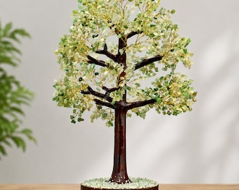 Green Aventurine Crystal Tree: Gemstone Bonsai, Feng Shui Prosperity Decor