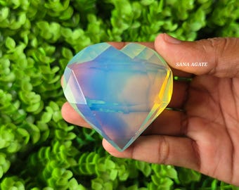 Piedra de opalita con forma de corazón: cristal de bolsillo, pieza destacada, decoración del hogar (juego de 2)