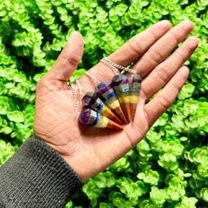 Beautiful Seven Chakra Pendulum - Seven Chakra Banded Pendulum - Wholesale Crystal Pendulum - Dowsing Pendulum For Healing - Sacred Chakra