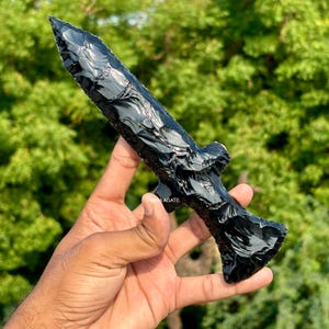 Großes Schwarzes Obsidian Schwert: Lavakristall Messer, Sammlerklinge