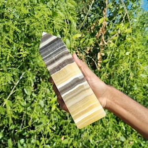225mm Natural Yellow Zebra Calcite Crystal Tower - Gemstone Tower - Display Piece - Gift For Her - Metaphysical Stone - Calcite Stone - Gift