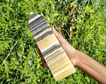 225mm Yellow Zebra Calcite Crystal Tower: Metaphysical Display Piece