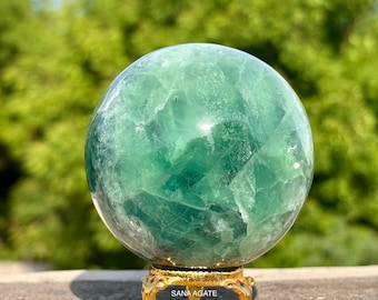 Esfera de fluorita verde rara: Energía calmante, piedra del chakra del corazón