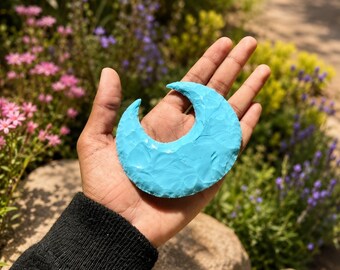 100mm Synthetic Turquoise Carved Crescent Moon: Home Decor Display Piece
