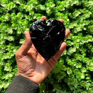 100mm Black Obsidian Carved Heart: Protective Stone Decor