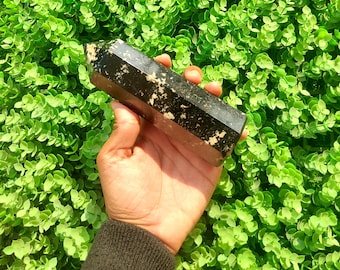 Black Tourmaline Crystal Tower: Protection Gemstone Obelisk (150mm)