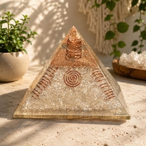 Large Clear Quartz Orgonite Pyramid: EMF Protection And Meditation Stone