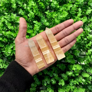 3pcs Bulk Yellow Zebra Calcite Tower - Metaphysical Stone - Healing Crystal - Zebra Calcite Point - Crystal Tower - Display Pieces - Gift