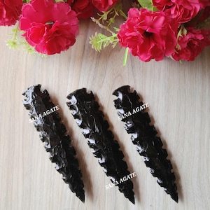 3pcs Black Obsidian Arrowhead: Hand Knapped Lava Blade, Athame Crystal
