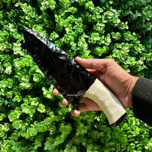 10 &quot;Schwarz Obsidian Messer: Lavaklinge Athame mit Beige Faden