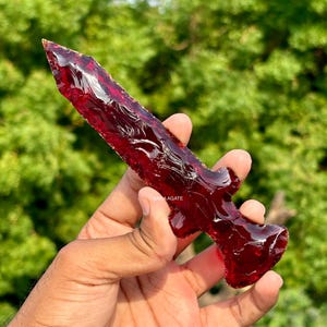 6” Unique Red Aqua Obsidian Glass Sword - Red Aqua Obsidian - Hand Knapped Knife - Glass Knife - Display Piece - Blade Art - Collectors Gift