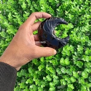 Black Obsidian Crescent Moon: Hand-Knapped Stone (100mm)