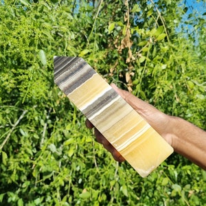 240mm Yellow Zebra Calcite Crystal Stone Tower - Display Piece - Gift For Her - Metaphysical Stone - Healing Crystal Tower - Aura Cleansing