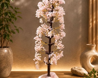 Rose Quartz Crystal Tree: Handmade Gemstone Bonsai, Natural Pink Stone Decor