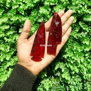 Red Obsidian Glass Arrowhead & Knife Set - Hand Knapped Flint Stone
