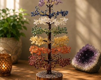 7 Chakra Crystal Tree of Life: Gemstone Bonsai Decor, Healing, Feng Shui Wealth Tree