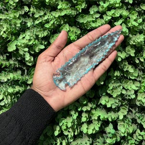 6” Rare Aqua Obsidian Spearhead - Glass Arrowhead - Obsidian Arrowhead - Blade Art - Arrowhead For Collecters - Flint Knapping Blade - Gift