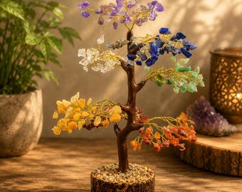 7 Chakra Crystal Tree: Gemstone Bonsai Tree, Feng Shui Healing Decor