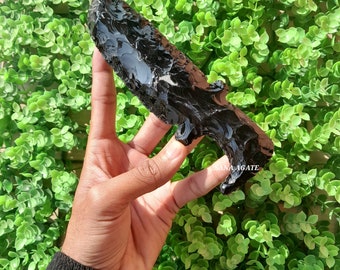 6" Black Obsidian Athame Knife: Hand Knapped Crystal Blade
