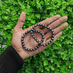 Hematite Bracelet: 8mm Round Beaded Healing Crystal