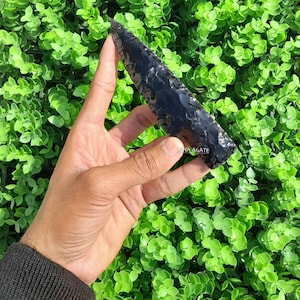 Hand Knapped Black Obsidian Crystal Knife: Lava Blade Athame - 5-6 inch