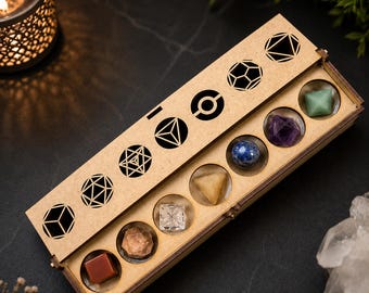 7 Chakra Platonic Solids Crystal Set: Sacred Geometry Healing Meditation Stones