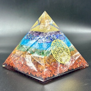 Seven Chakra Orgone Pyramid: Energy Healing Crystal Pyramid, Meditation Decor, Reiki Healing, Vastu Balancing, Spiritual Gift,