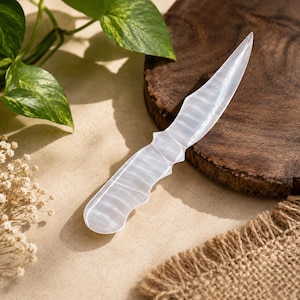 Selenite Crystal Knife: Energy Tool - Spiritual Healing Stone - Chakra Cleansing Knife - Reiki Tool - Meditation Decor