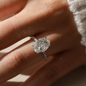 3.20 Carat Oval Lab Grown Diamond Engagement Ring: 14K White Gold Hidden Halo