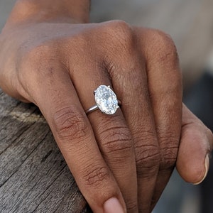 3 Carat Oval Lab Grown Diamond Engagement Ring, 14K White Gold Solitaire Ring