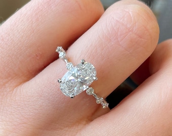 2.06 Carat Oval Lab-grown Diamond Engagement Ring, 14K White Gold With Space Pave