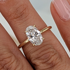 1.50 Carat Oval Lab Grown Diamond Engagement Ring, 14K Yellow Gold, Solitaire Ring