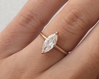 0.70 Carat Marquise Lab Grown Diamond Engagement Ring, 14K Rose Gold