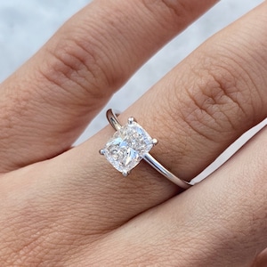 1.5 Carat Cushion Lab Grown Diamond Engagement Ring: 14K White Gold Solitaire