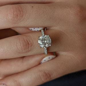 4.20 Carat Round Brilliant Lab Grown Diamond Engagement Ring, 14K White Gold With Pave Ring