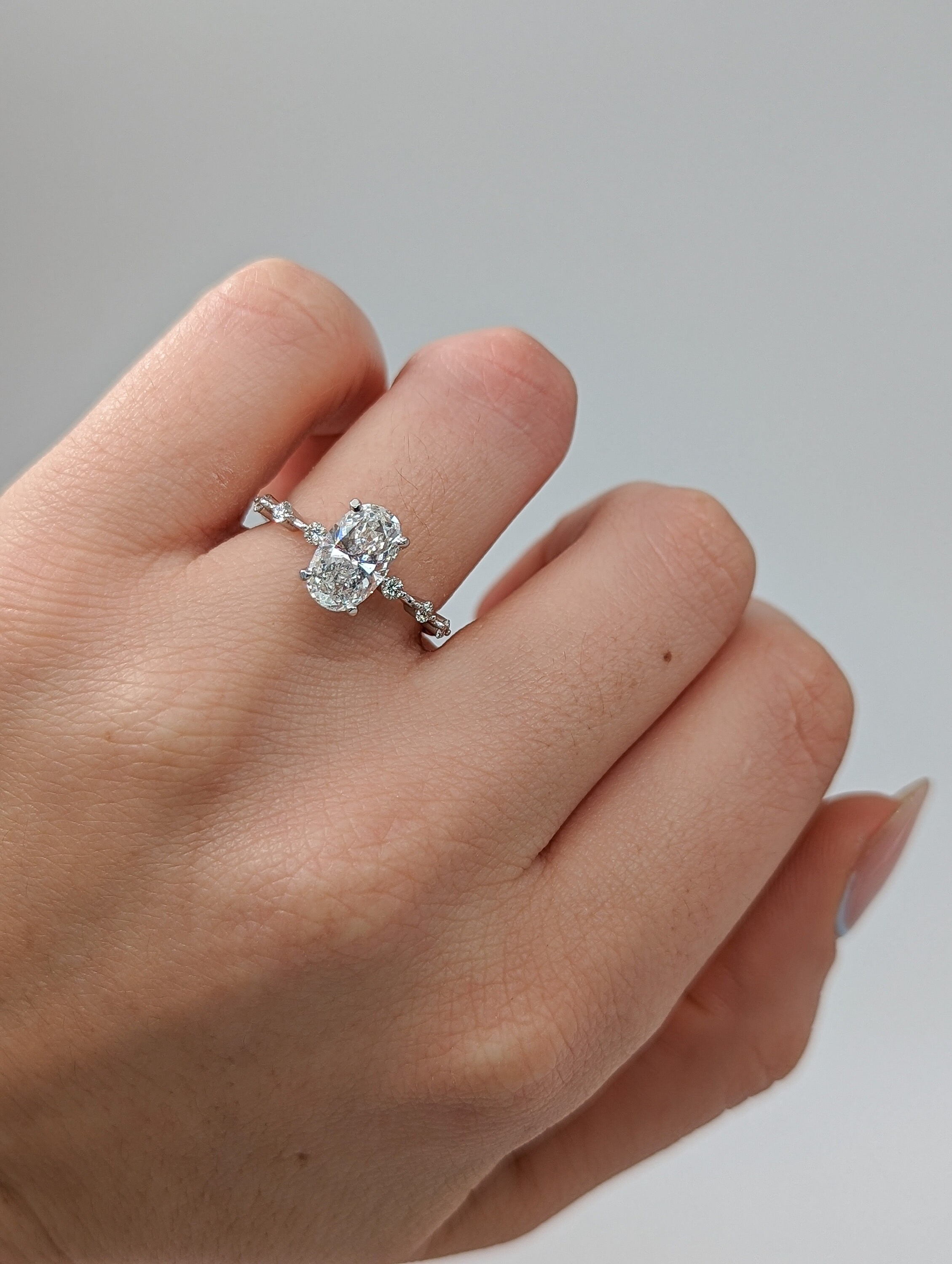 2.06 Carat Oval Lab Grown Diamond Engagement Ring, Color D