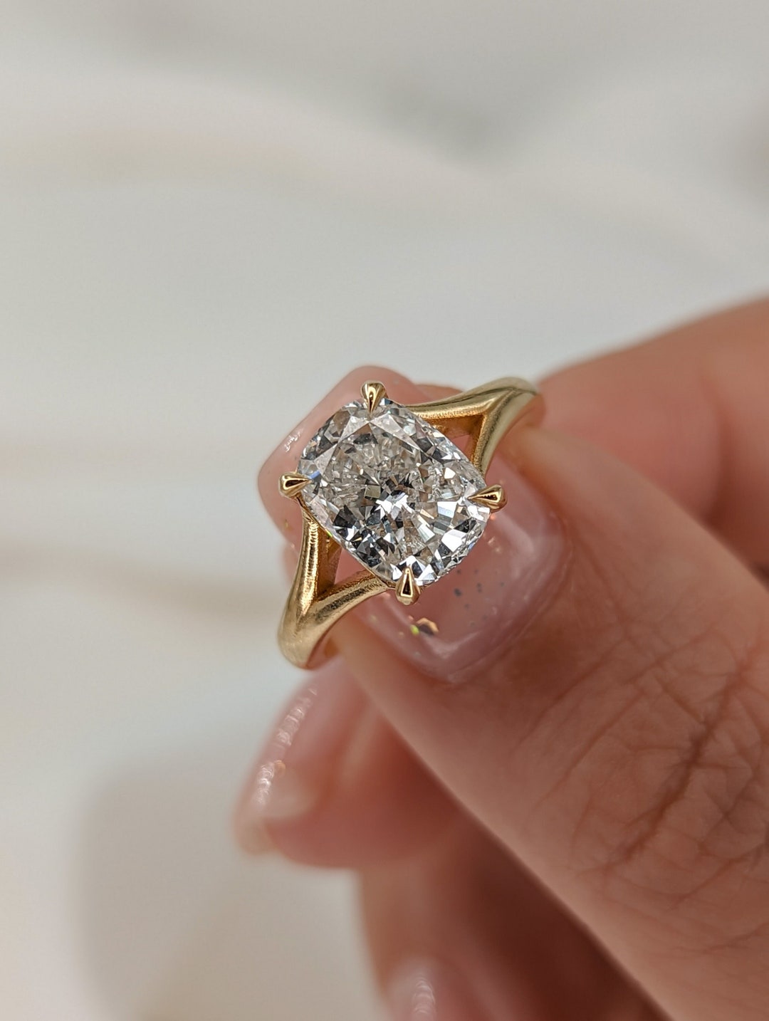 2.50 Carat Cushion Lab Grown Diamond Engagement Ring, 14K Yellow Gold