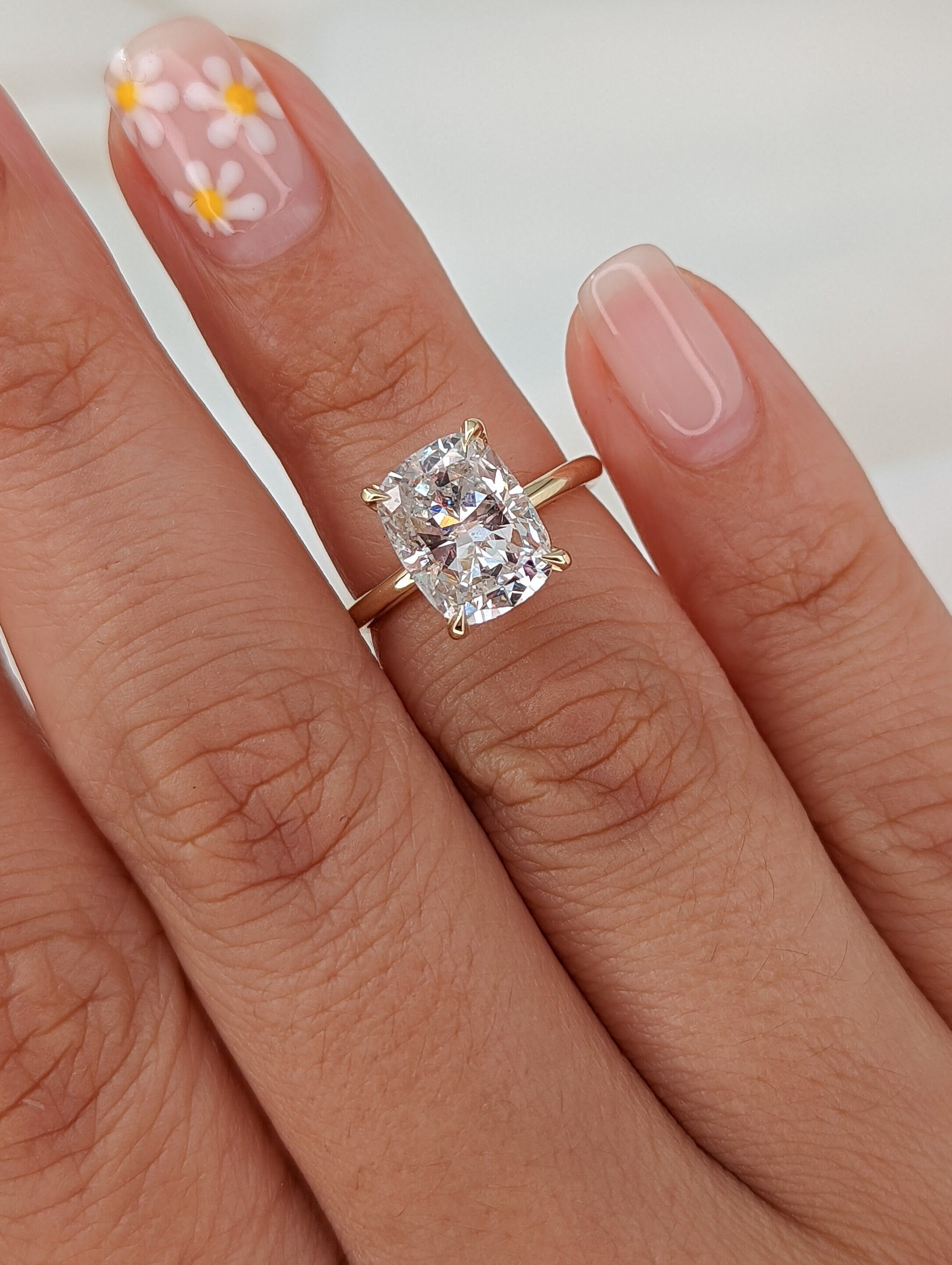 3 Carat Cushion Lab Grown Diamond Engagement Ring, 14K Yellow Gold 