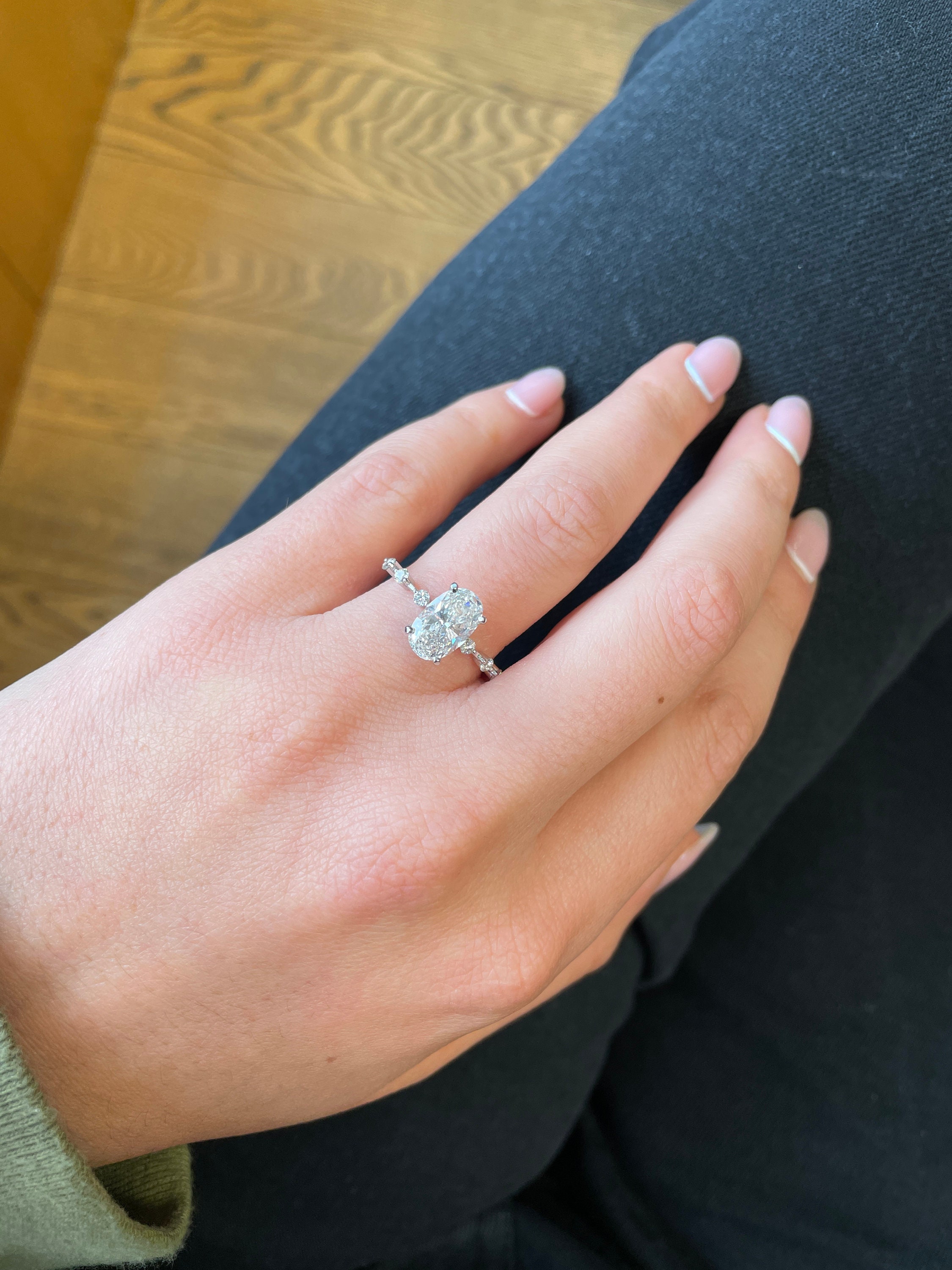 2.06 Carat Oval Lab Grown Diamond Engagement Ring, Color D